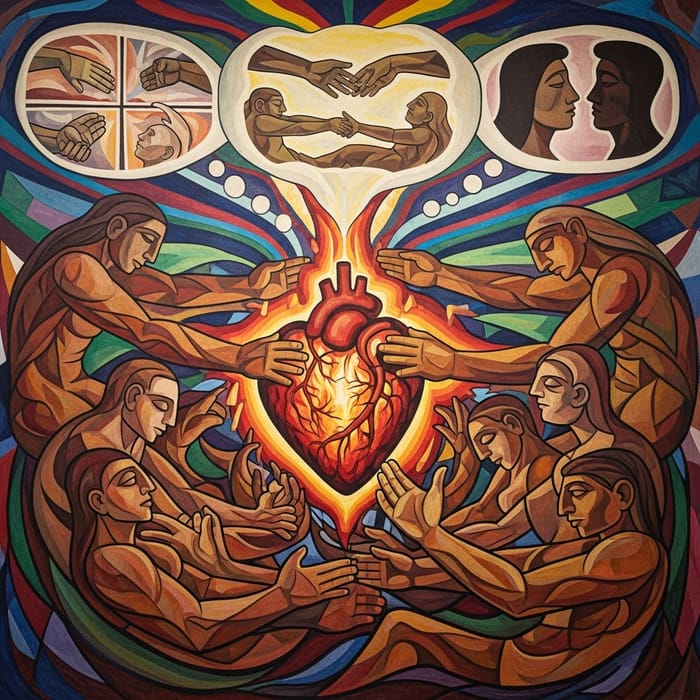 Abstract Image Symbolizing Empathy in Diego Rivera Style