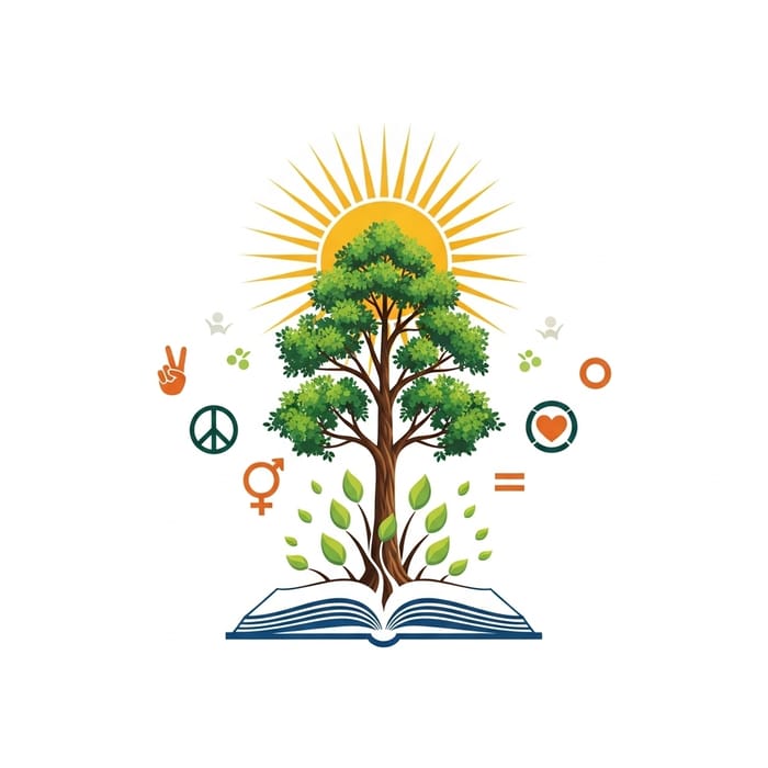 Holistic Education Logo: Tree, Sun, Book & Humanistic Symbols