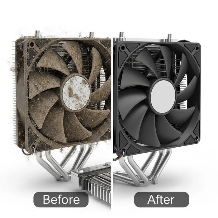 Computer Cooling Fan Comparison: 4K Realism, Dust, High Detail