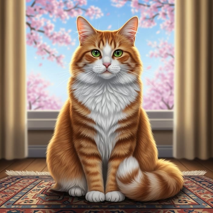 Adorable Cat on Vibrant Rug | Cute Pose