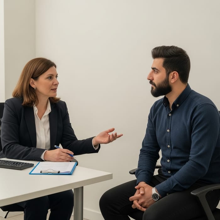 Empathic psychologist support in peaceful room for journalist's mental well-being Empathic psychologist support in peaceful room for journalist's mental well-being