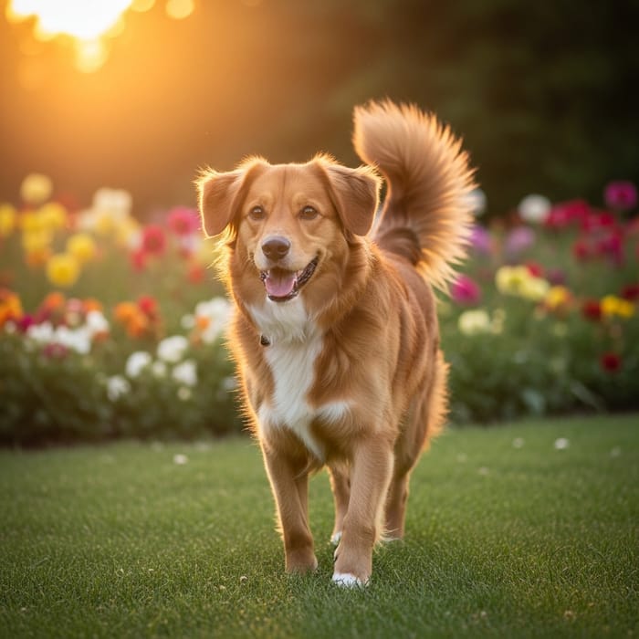 Radiant Sunset Colors: Lively Dog Enjoying a Green Park