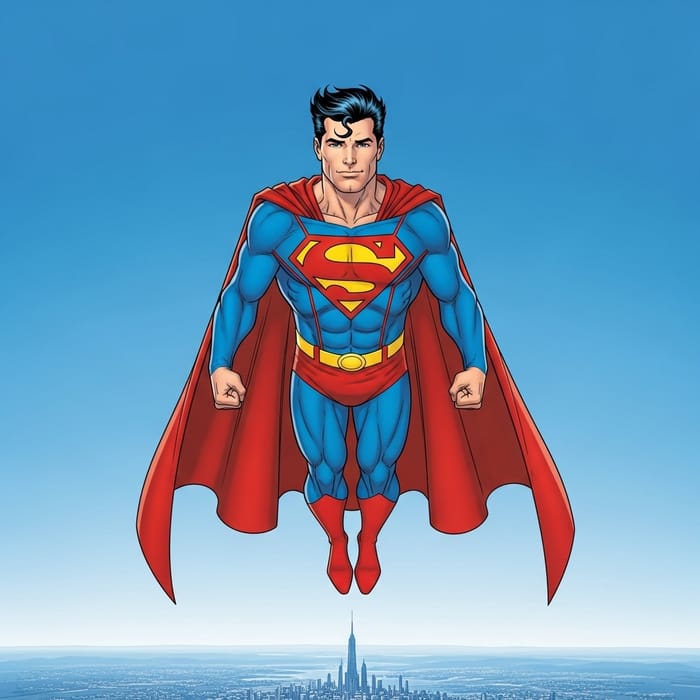 Flying Superman in Heroic Pose | Comic Book Character