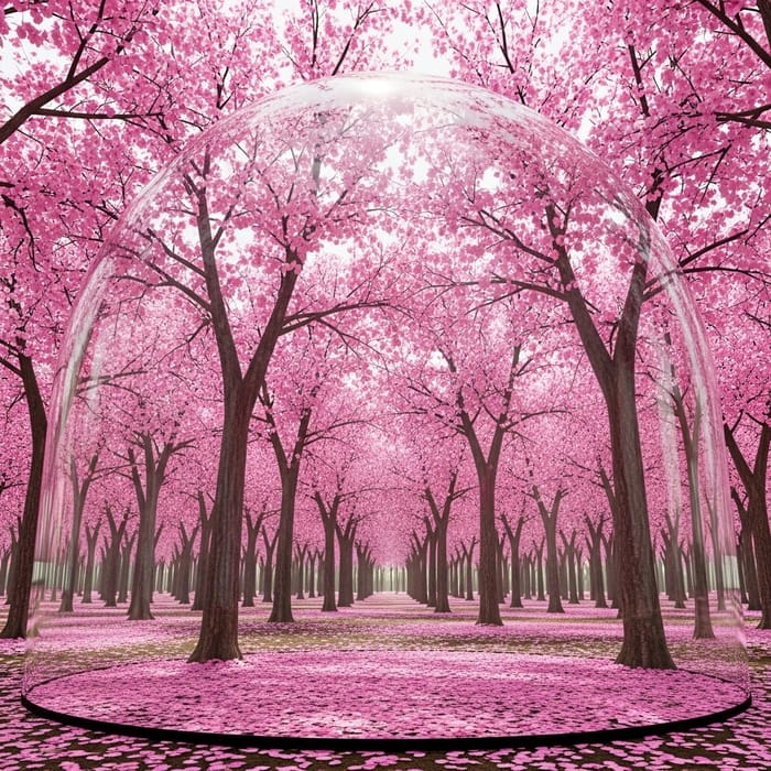 Enchanting Sakura Forest - Realistic Glass Dome Scene Enchanting Sakura Forest - Realistic Glass Dome Scene