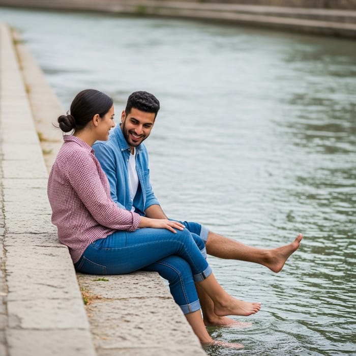 Friends Sitting by River | Relaxing Water Scene
