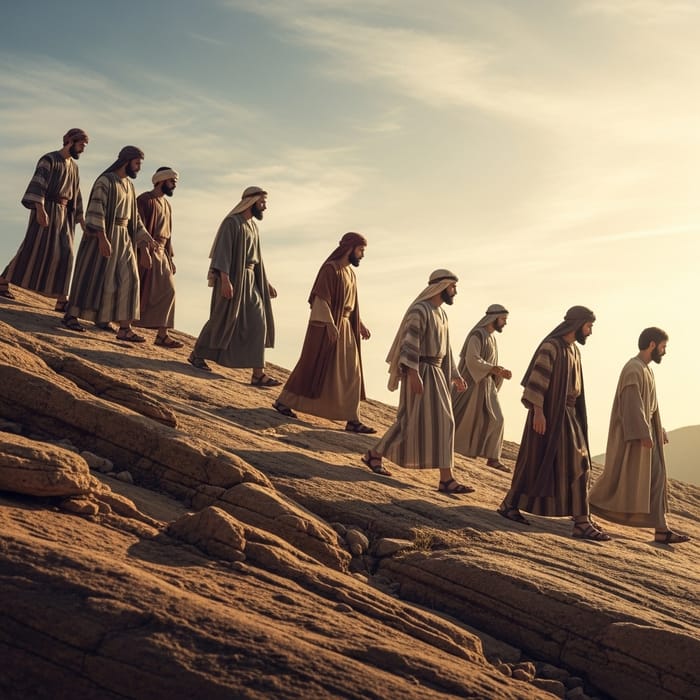 Eleven Disciples Ascending Hill in Ancient Israel