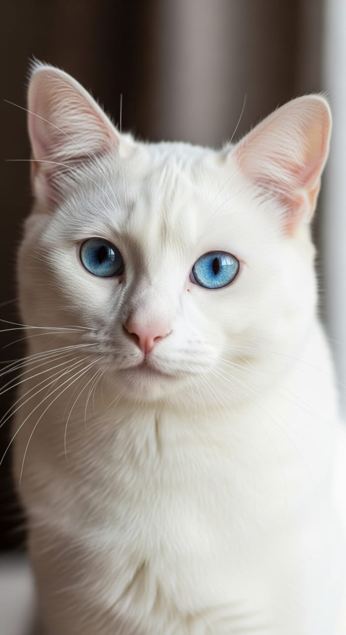 White Cat with Beautiful Blue Eyes - Adorable Pet Photo