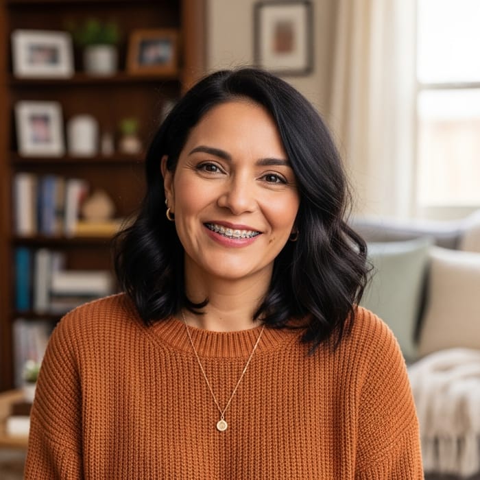 Smiling Mature Hispanic Woman with Braces Smiling Mature Hispanic Woman with Braces