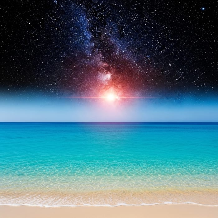 Bright Seascape and Cosmic Starry Universe View Bright Seascape and Cosmic Starry Universe View