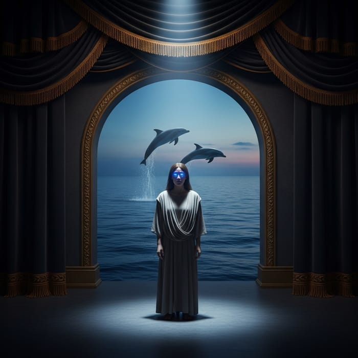Lone Figure's Inner Turmoil | Symbolic Dolphins in Distance Lone Figure's Inner Turmoil | Symbolic Dolphins in Distance