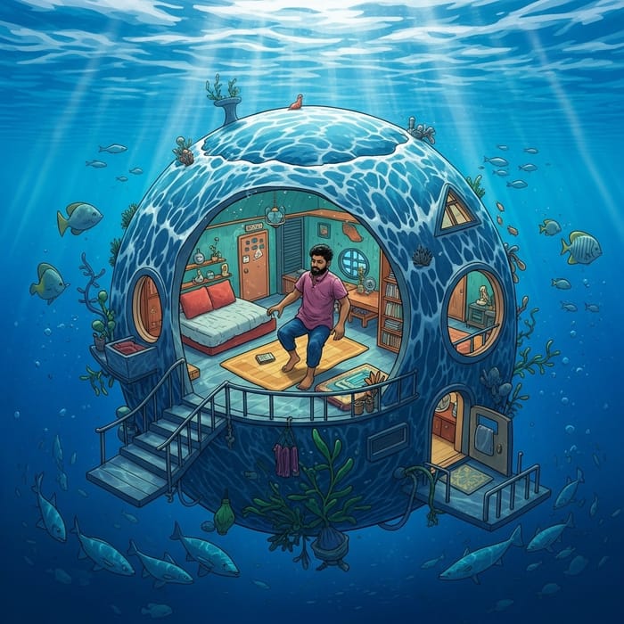 Surreal Ocean Dweller - South Asian Man in Underwater Habitat