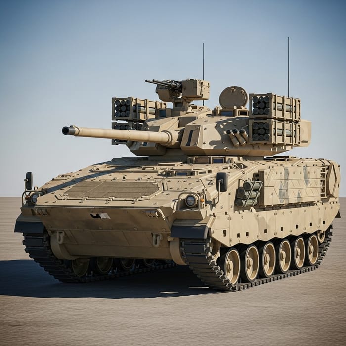 Infantry Fighting Vehicle with Half-Tracked Chassis and Turret Features