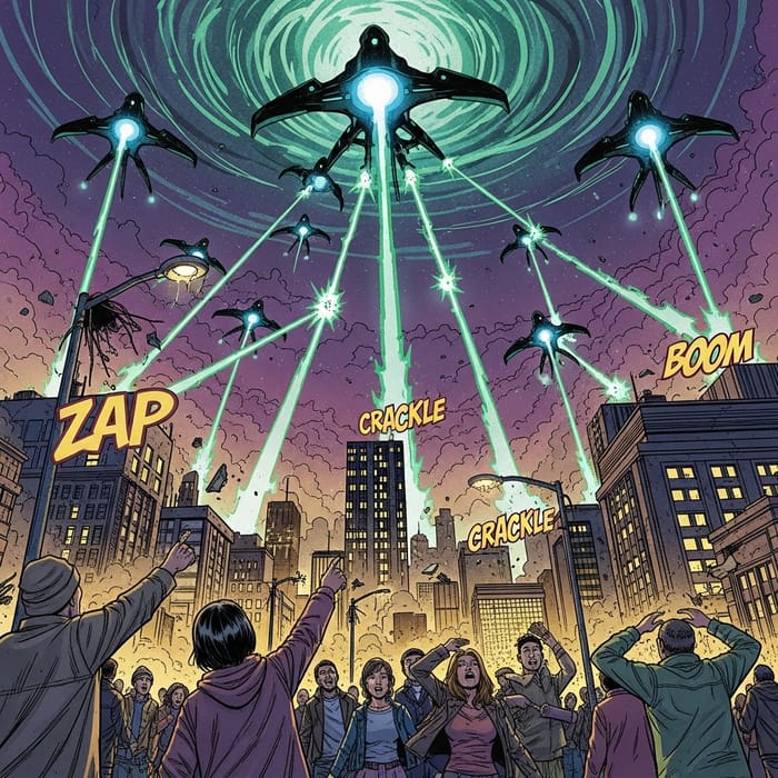 Comic Book Style Alien Invasion Visuals Comic Book Style Alien Invasion Visuals