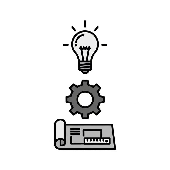 Simple Product Development Icon: Creativity & Blueprint