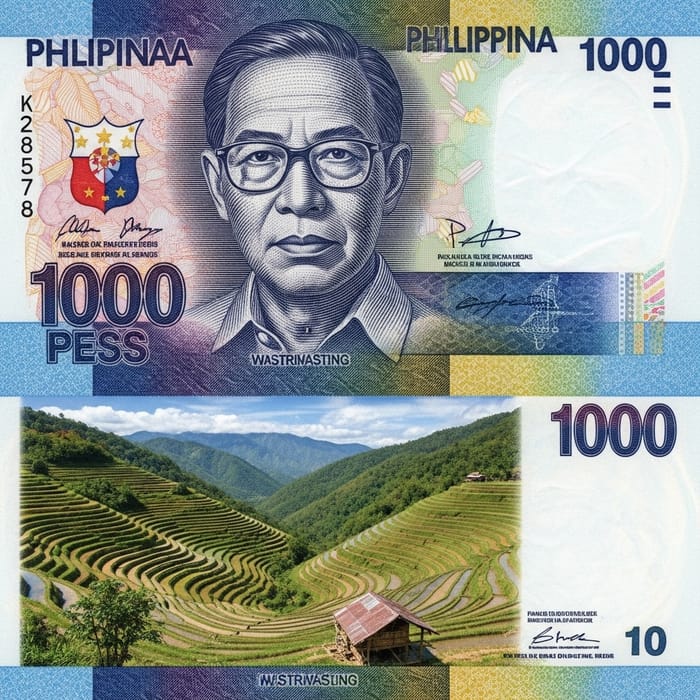 1000 Philippine Peso Banknote Featuring Rodrigo Duterte & Ifugao Rice Terraces