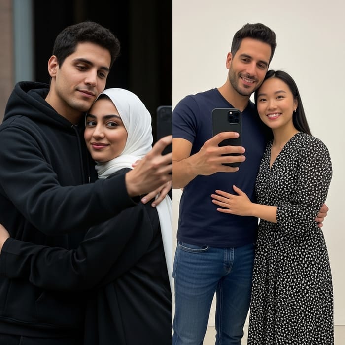 Diverse Couple Selfie | Multicultural Relationship Shot