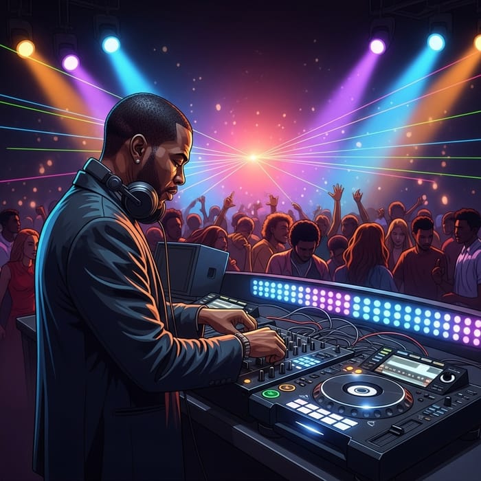 High-Energy African DJ Spinning Tracks for the Crowd