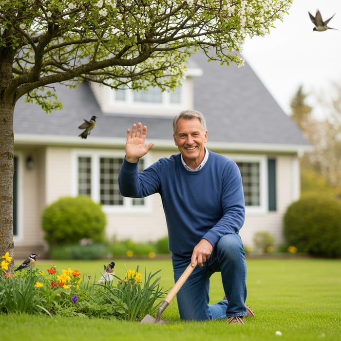 Friendly Neighbor Tending Garden