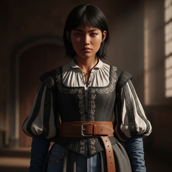 East Asian Girl in 17th Century Attire: Modern and Historical Fusion East Asian Girl in 17th Century Attire: Modern and Historical Fusion