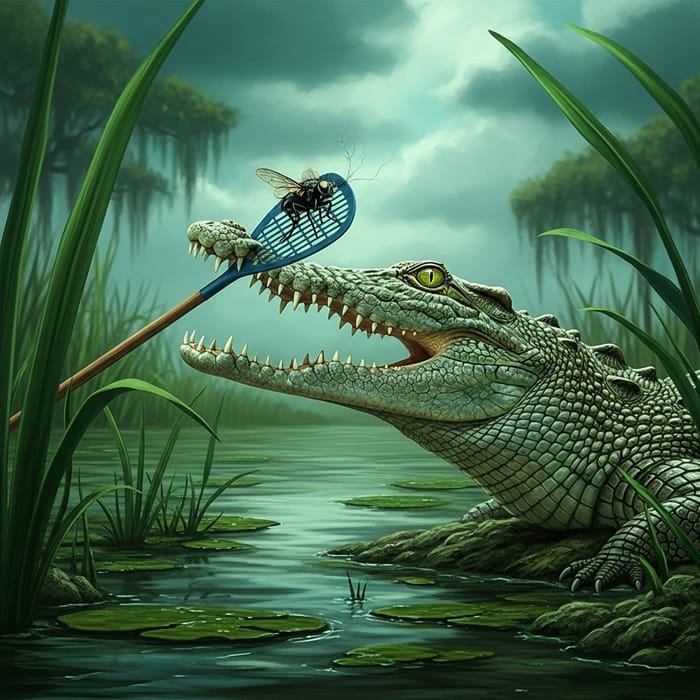 Epic Crocodile Devouring a Fly - Nature's Predatory Spectacle Epic Crocodile Devouring a Fly - Nature's Predatory Spectacle