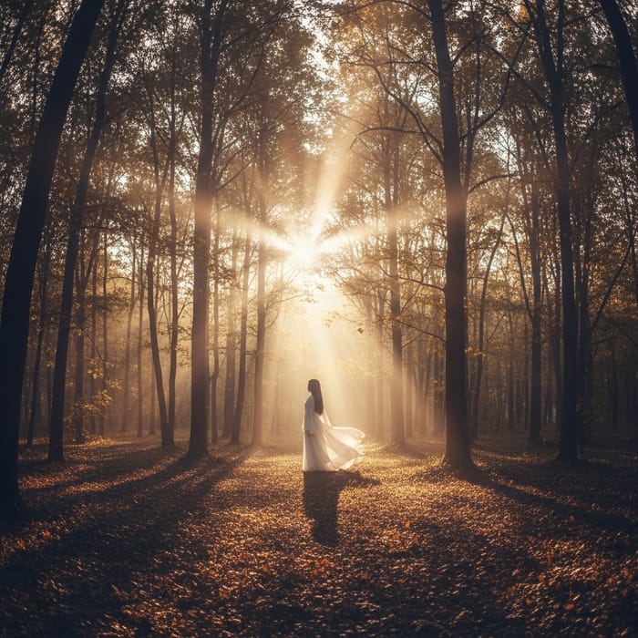 Ethereal Forest Clearing: Mystical Woman in Impressionist Style Ethereal Forest Clearing: Mystical Woman in Impressionist Style