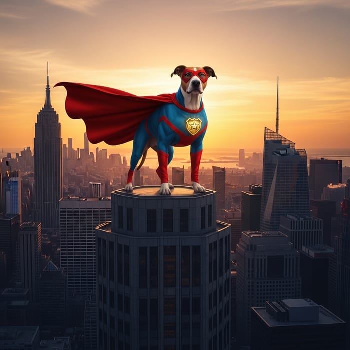 Superhero Dog Watching Over City | Justice & Protection Superhero Dog Watching Over City | Justice & Protection