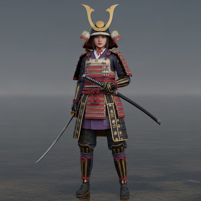 Samurai Girl in Realistic Armor and Short Kimono Samurai Girl in Realistic Armor and Short Kimono