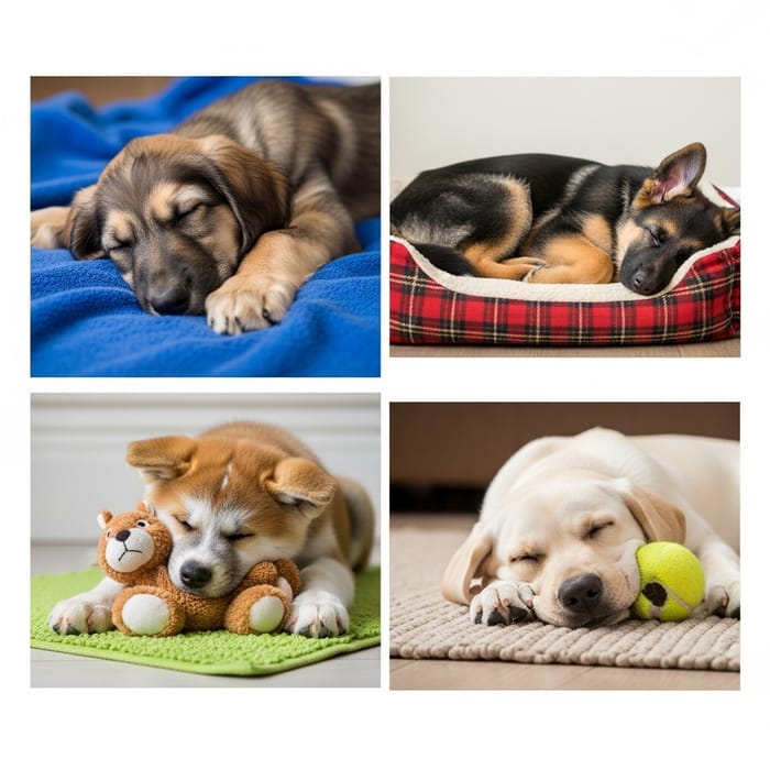 Sleeping Puppies: Adorable Scene of Diverse Breeds Napping Sleeping Puppies: Adorable Scene of Diverse Breeds Napping
