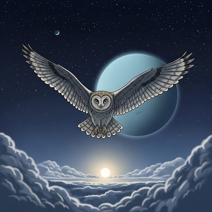 Serenity in Flight: Graceful Owl Soaring Under the Night Sky Serenity in Flight: Graceful Owl Soaring Under the Night Sky