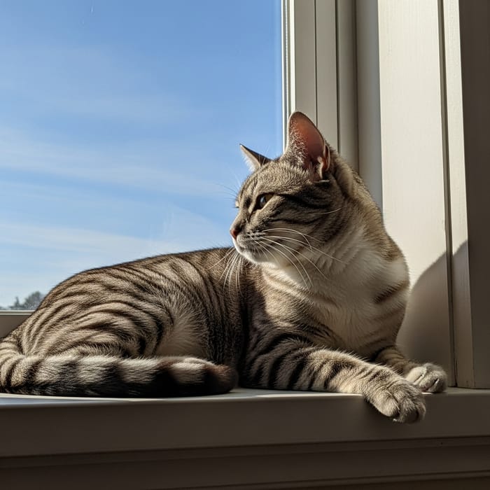 Cute Cat Enjoying Sunlight from Windowsill
