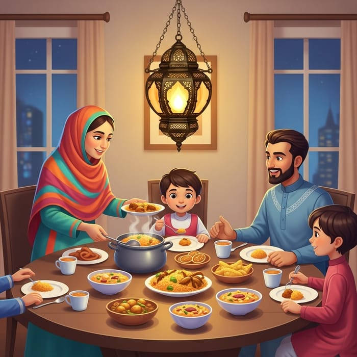 Muslim Family Dinner | Traditional Mealtime Muslim Family Dinner | Traditional Mealtime