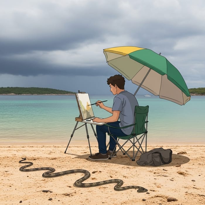 Young Man Painting by the Bay | Creative Art Scene