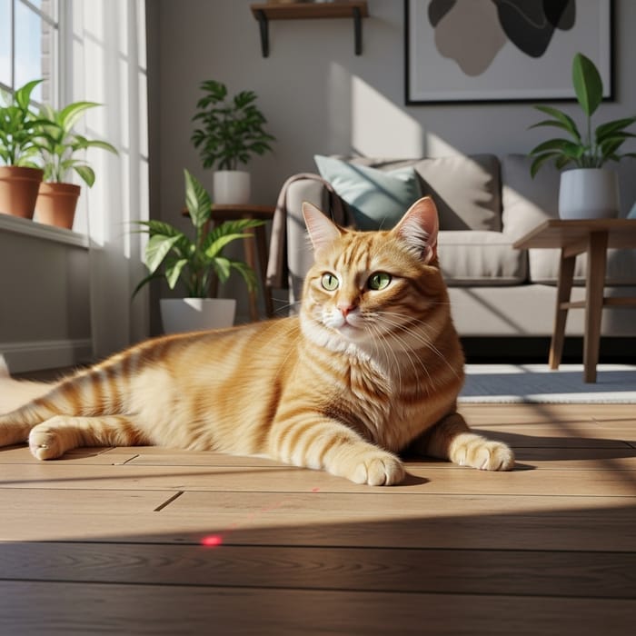 Curious Orange Tabby Cat on Wooden Floor