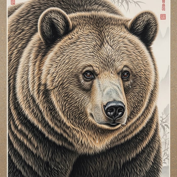 Detailed Gongbi Bear Painting Detailed Gongbi Bear Painting