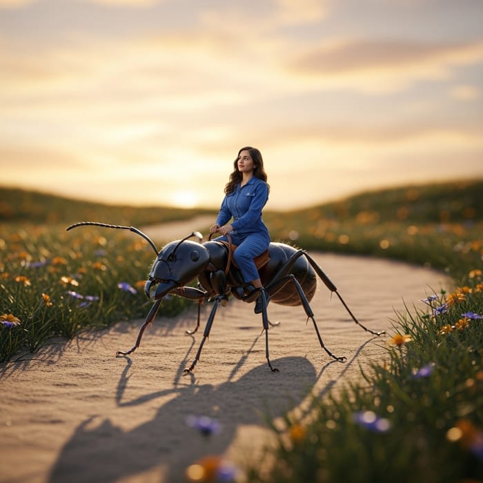Woman Riding Ant | Unusual Insect Interaction