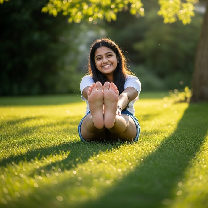 Tranquil Teenage Girl in Nature | Barefoot with Playful Soles