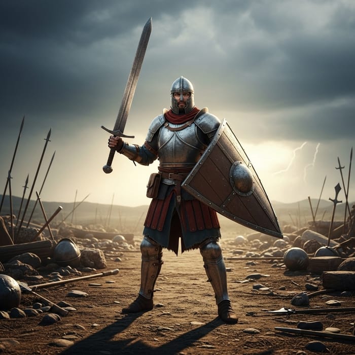 Resilient Armored Hispanic Warrior | Ancient Battleground Art