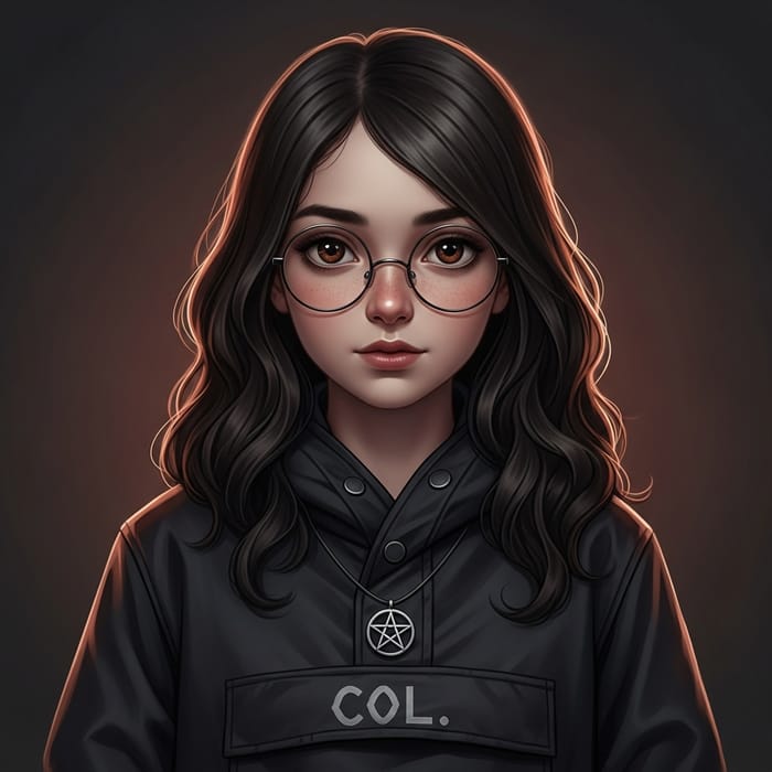 Dark Brown Hair Girl with Wavy Ends and Round Glasses Dark Brown Hair Girl with Wavy Ends and Round Glasses
