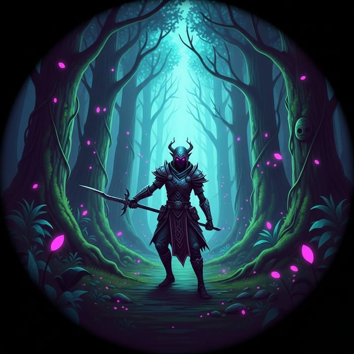 Mysterious Figure in Dark Forest | Rich Colors & Intense Gaze