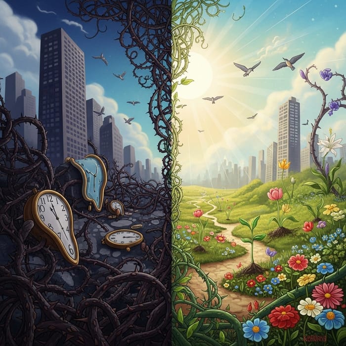 Digital Painting: Surrealistic Transformative Journey from Burnout to Healing Digital Painting: Surrealistic Transformative Journey from Burnout to Healing