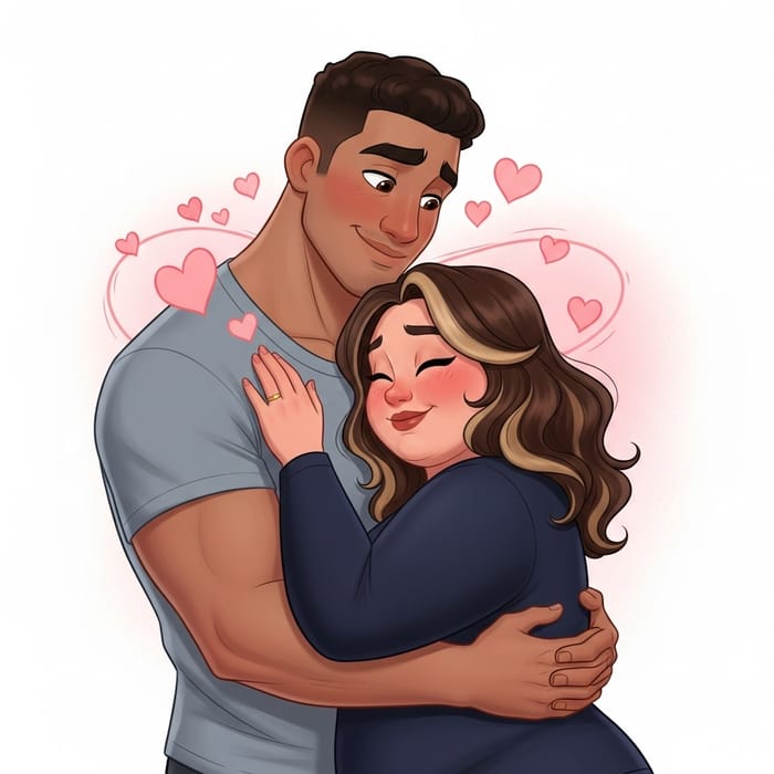 Romantic Couple Embraced with Hearts - Inspiring Scene