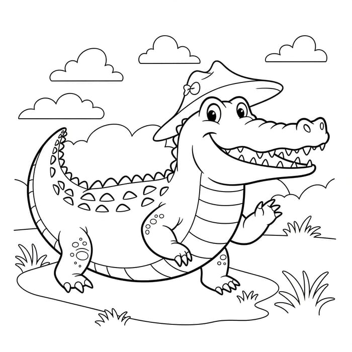 Playful Crocodile Coloring: Classic Kids' Book Illustration | Fun for 7-Year-Olds