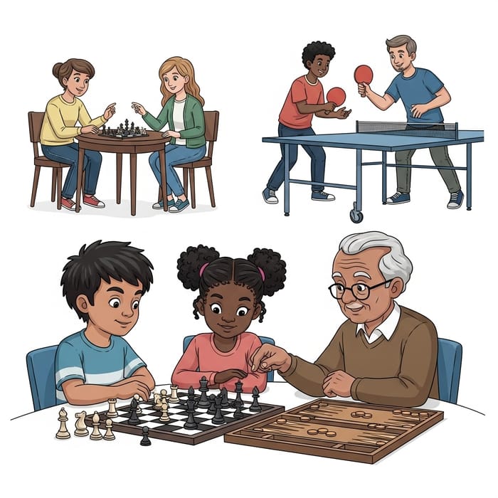 Whimsical Games: Chess, Backgammon, Table Tennis Fun Whimsical Games: Chess, Backgammon, Table Tennis Fun