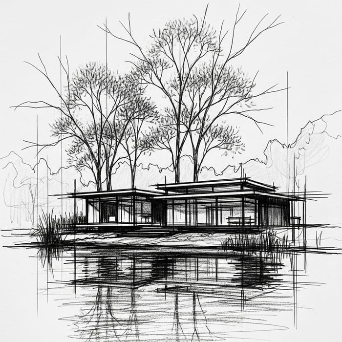 Modern House with Large Glass Windows by the Lake Modern House with Large Glass Windows by the Lake