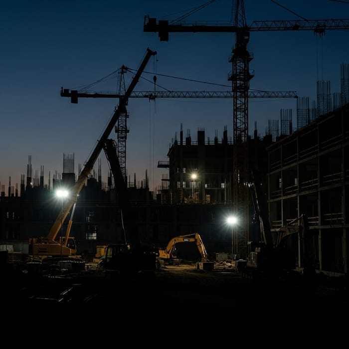 Nighttime Construction Site Silhouettes | Versatile Backdrop
