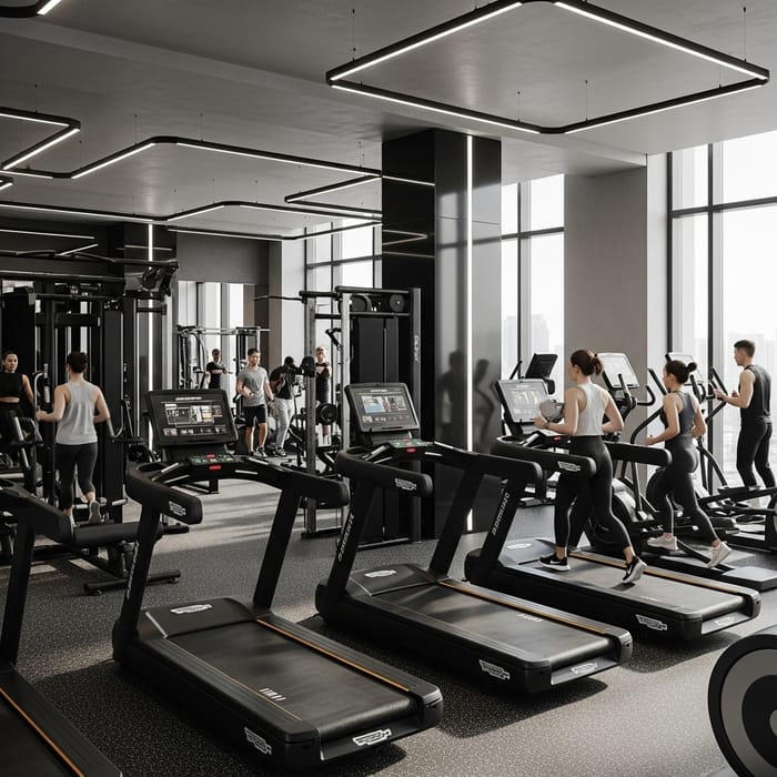Sleek Gym Interior with Futuristic Fitness Equipment