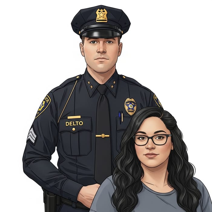 Stylish Couple in BJMP Delta Uniform & Intellectual Eyeglass Woman