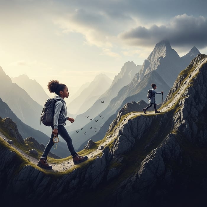 Resilient Journey: Black Girl's Path Through Mountainous Landscapes Resilient Journey: Black Girl's Path Through Mountainous Landscapes