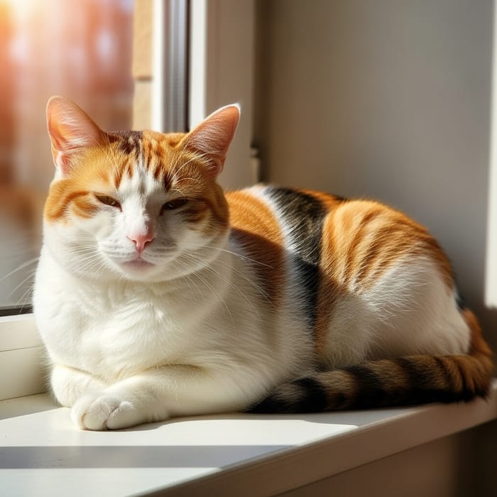 Calico Cat Basking in Sunlight | Unique Patchwork Fur Beauty Calico Cat Basking in Sunlight | Unique Patchwork Fur Beauty
