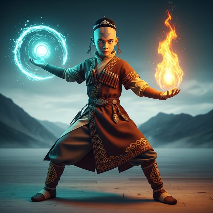Aang in Kazakh National Clothing | Element Controlling Character Aang in Kazakh National Clothing | Element Controlling Character